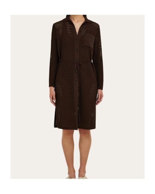 Ferragamo Brown Knitted Shirt Dress