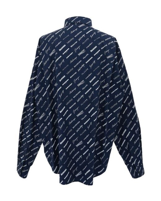 Balenciaga Blue Allover Logo Print Long-Sleeved Shirt for men