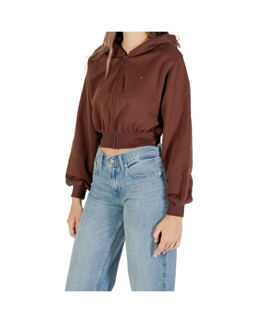 Tommy Hilfiger Brown Cropped Zip Up Hoodie