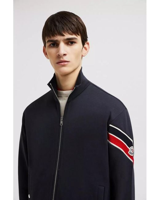 Moncler Blue Logo Patch Zip-Up Sweatshirt for men