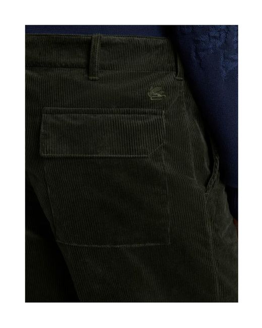 Etro Black Stretch Cotton Corduroy Trousers for men