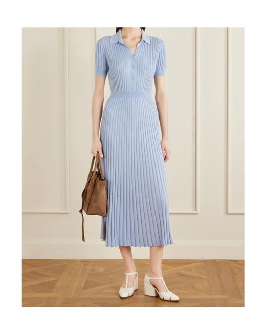 Gabriela Hearst Blue Amor Ribbed Silk And Cashmere-Blend Midi Dress
