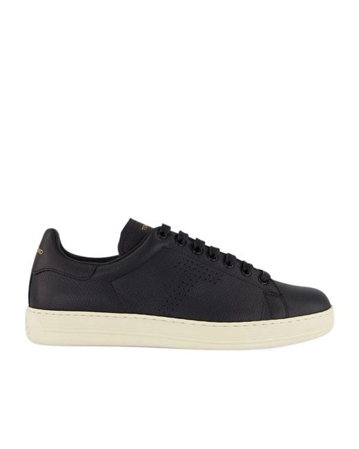 Tom Ford Black Warwick Leather Low-Top Sneakers for men