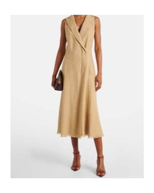 Ralph Lauren Natural Silk And Linen Midi Dress