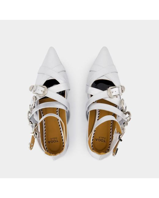 Toga White Cross Strap Ballet Shoes