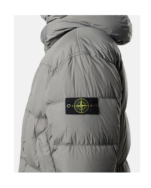 Stone Island Gray Quilted Hooded Down Jacket With Angular Flap Pockets for men