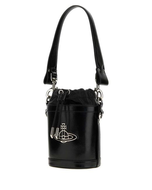 Vivienne Westwood Black Logo Plaque Chain Linked Bucket Bag