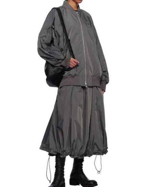 Yohji Yamamoto Gray Logo-Patch Bomber Jacket