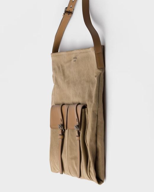Prada Natural Route Canvas And Leather Shoulder Bag for men