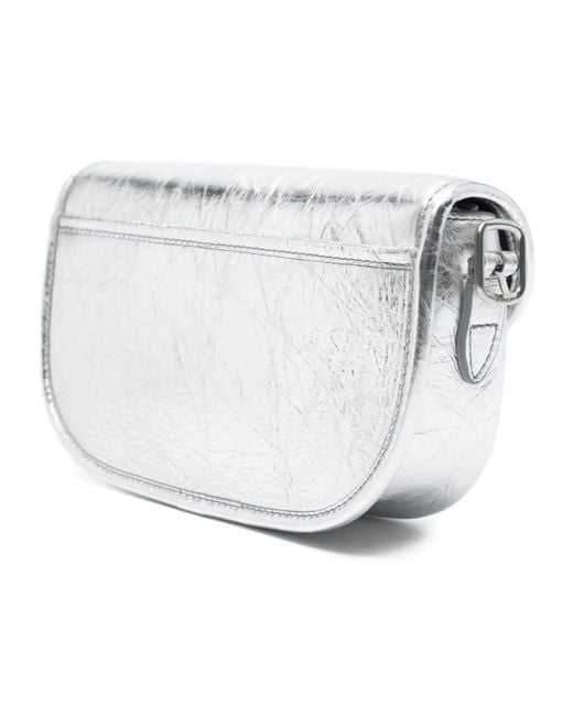 Bally White Metallic-Leather Flap Shoulder Bag