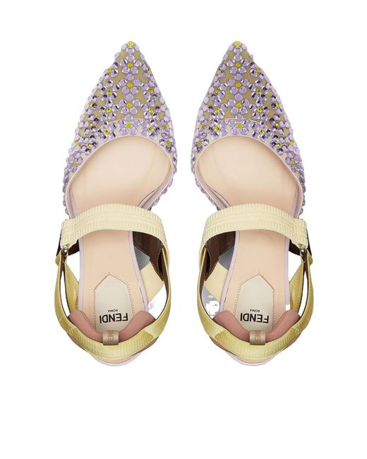 Fendi Metallic Colibrì Embellished Slingback Heeled Pumps