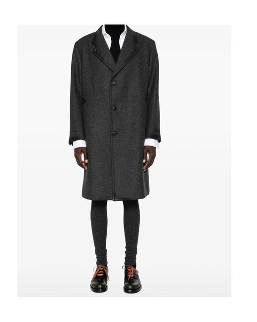 Prada Black Leather-Trimmed Single-Breasted Coat for men