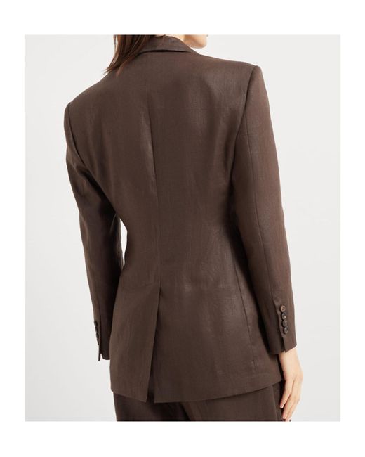 Brunello Cucinelli Brown Embellished Polished Twill Blazer