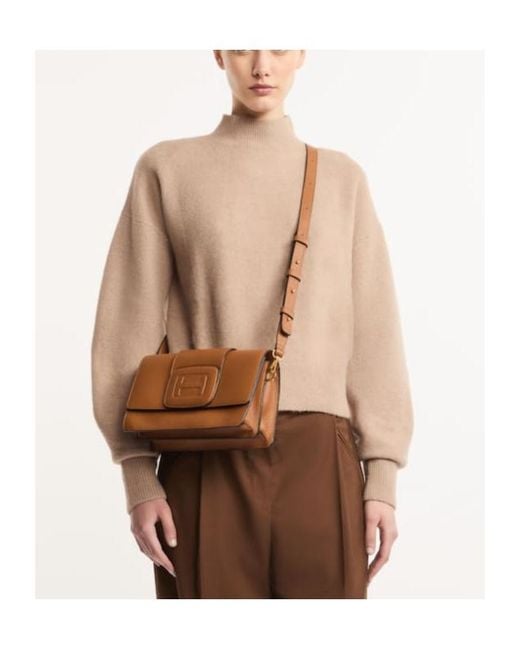 Hogan Brown H-Bag Foldover-Top Shoulder Bag