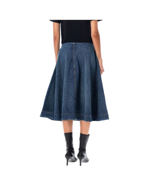Khaite Blue Renta Flared Denim Midi Skirt