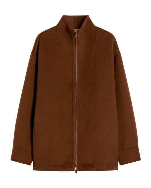 Max Mara Brown Studio Mstpino High Neck Zipped Jacket