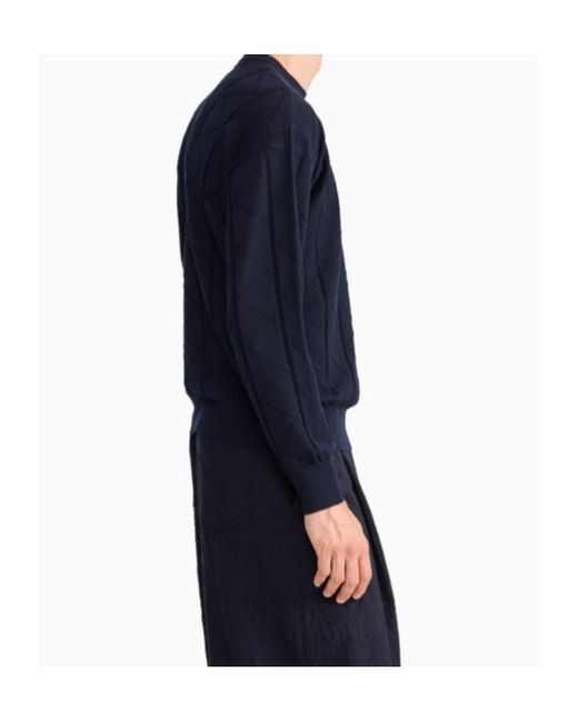 Giorgio Armani Blue Sweater Regular Fit Chevron Virgin Wool for men