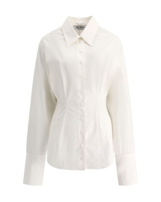The Attico White The Curved Hem Tight Waist Shirt