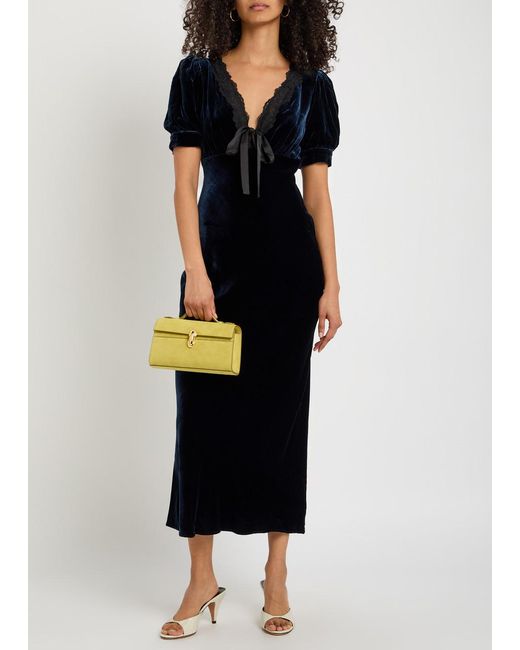 Reformation Black Camille Lace-Trim Velvet Midi Dress
