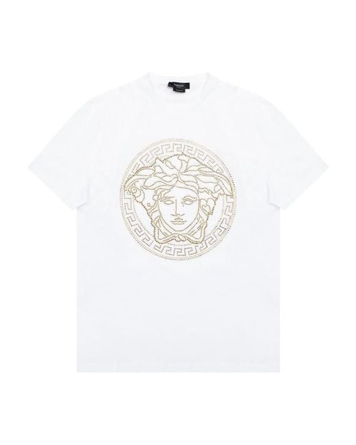 Versace White Embellished Crewneck T-Shirt for men
