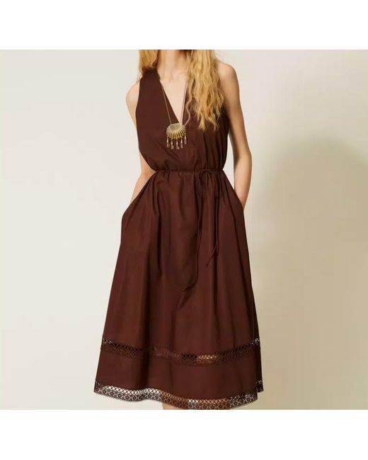 Twinset Brown Poplin Long Dress