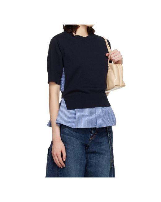 Sacai Blue Short-Sleeved Patchwork Knitwear