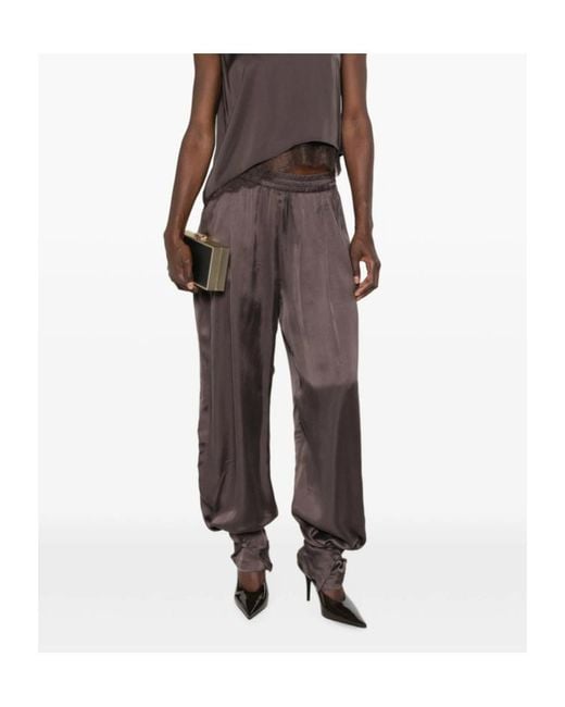 ANDAMANE Brown Elastic-Waist Casual Trousers