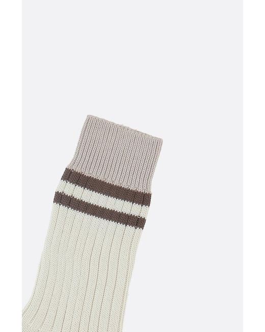 Brunello Cucinelli White Striped Ribbed-Knit Ankle Socks for men