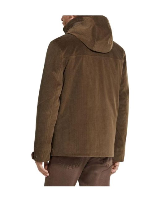 Zegna Brown Cashco Hooded Corduroy Jacket for men