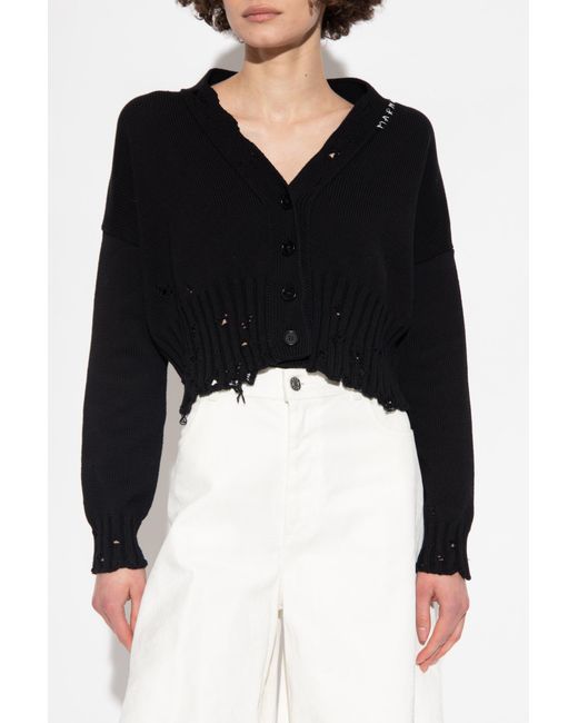 Marni Black Distressed Cropped Knitted Cardigan