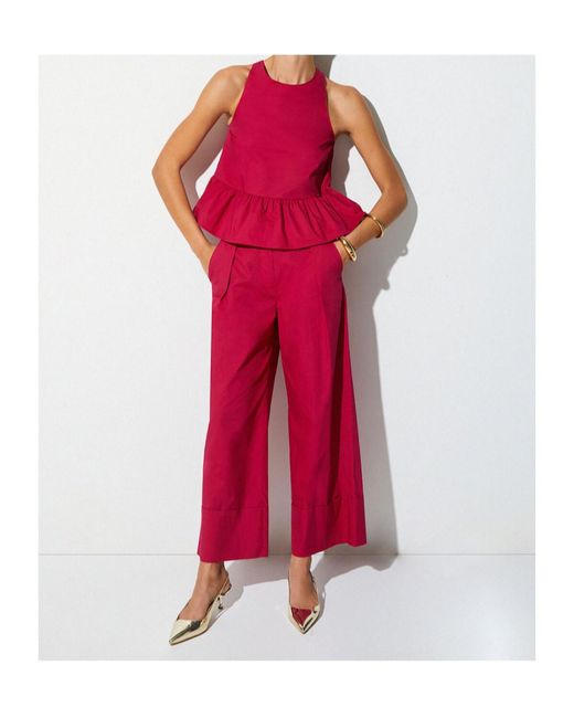 Liu Jo Red Pleated Wide-Leg Pants