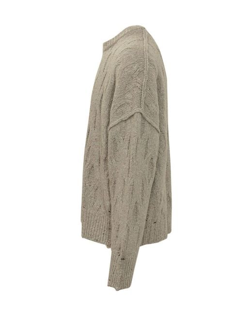 Represent Gray Distressed Cable Knitted Sweater for men