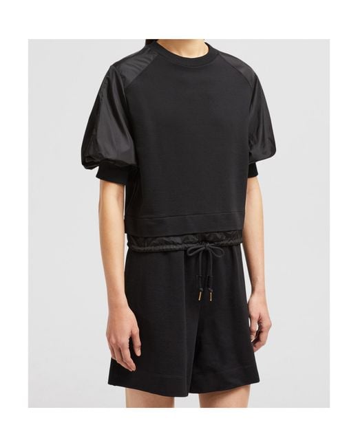 Moncler Black Puff Sleeve Cotton T-Shirt