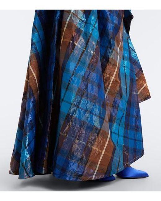 Vivienne Westwood Blue Chichi Draped Plaid Maxi Dress