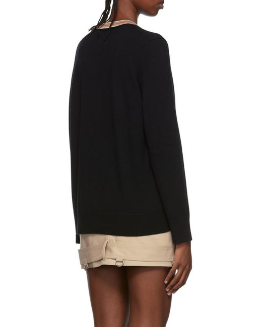 Burberry Black Stripe Detailed Logo Embroidered Jumper