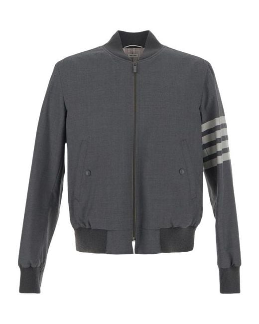Thom Browne Gray Bar Zipped Bomber Jacket for men