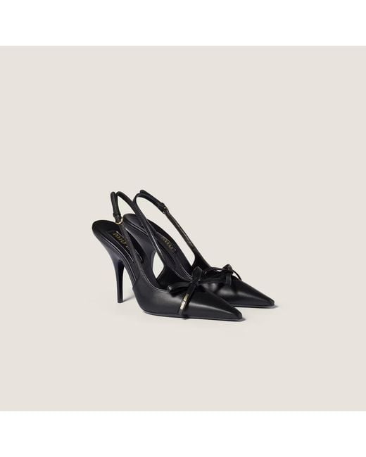 Miu Miu Blue Leather Slingback Pumps With Bow