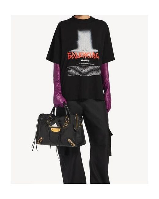 Balenciaga Black Cotton Printed T-Shirt