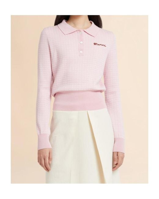 Marni Pink Jacquard Check Polo Shirt