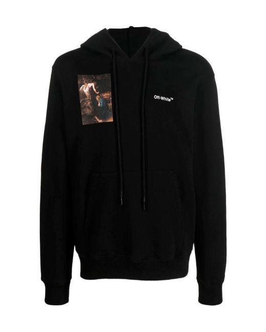 Off-White c/o Virgil Abloh Black Caravaggio-Print Drawstring Hoodie for men