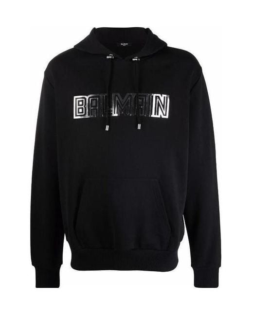 Balmain Black Cotton Sweatshirt With Embossed Paris Logo Print for men