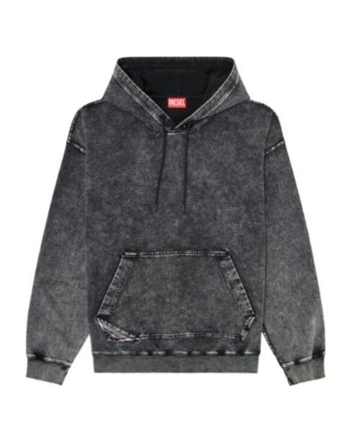 DIESEL Gray Treated Denim-Effect Hoodie for men