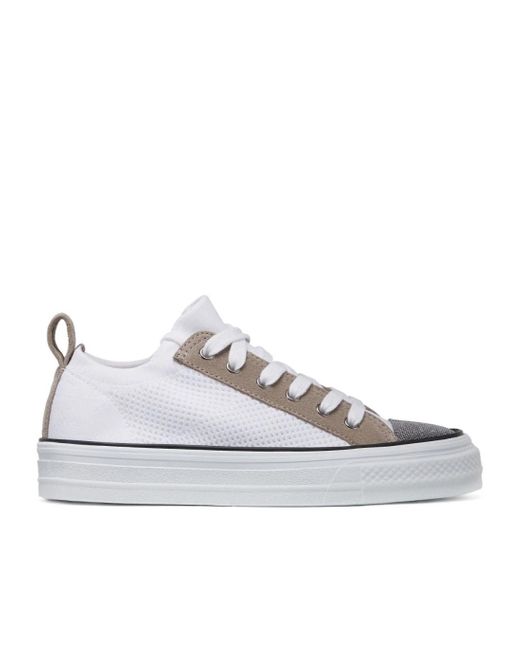 Brunello Cucinelli White Monili-Detailed Panelled Lace-Up Sneakers