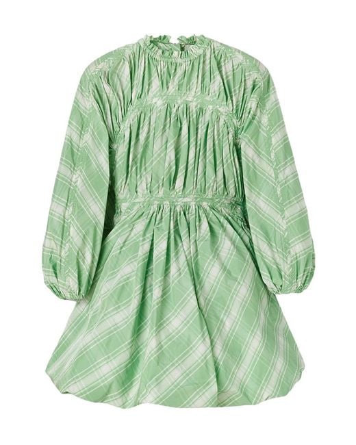 Jil Sander Green Plaid-Check Pattern Minidress