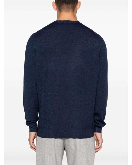 Fay Blue Logo-Embroidered Crewneck Jumper for men