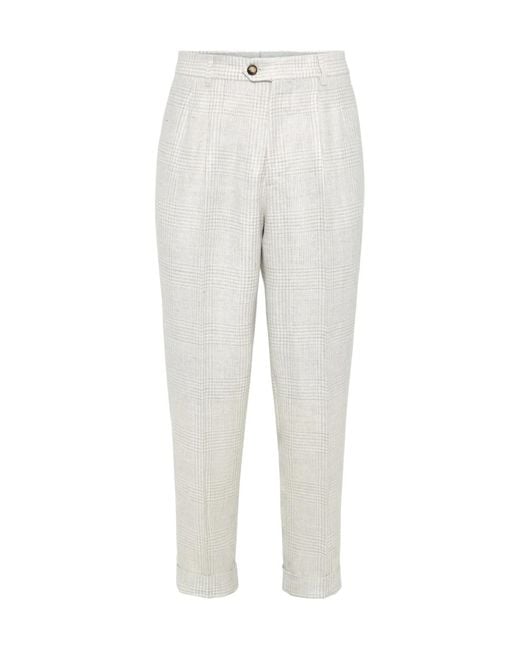 Brunello Cucinelli Gray Prince Of Wales Diagonal Leisure Fit Trousers for men