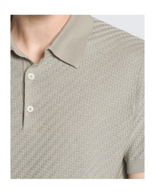 Brioni Gray Woven Pattern Knitted Polo Shirt for men