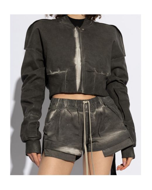 Rick Owens Black Cropped Zipped Bomber Jacket