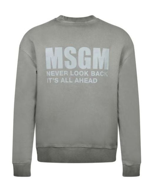 MSGM Gray Logo Printed Crewneck Sweatshirt for men