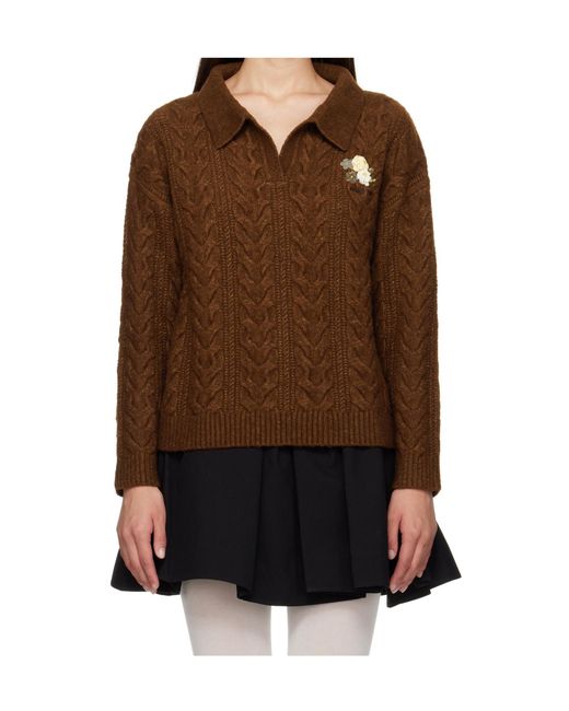 ShuShu/Tong Brown Floral-Appliqué Polo Jumper